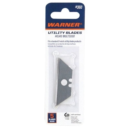 Warner Heavy Duty Utility Blades, Card of 5, .025", (2 notches & ctr hole) 360